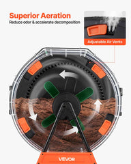 VEVOR compost tumbler ventilation ports closeup showing adjustable vents to reduce odors