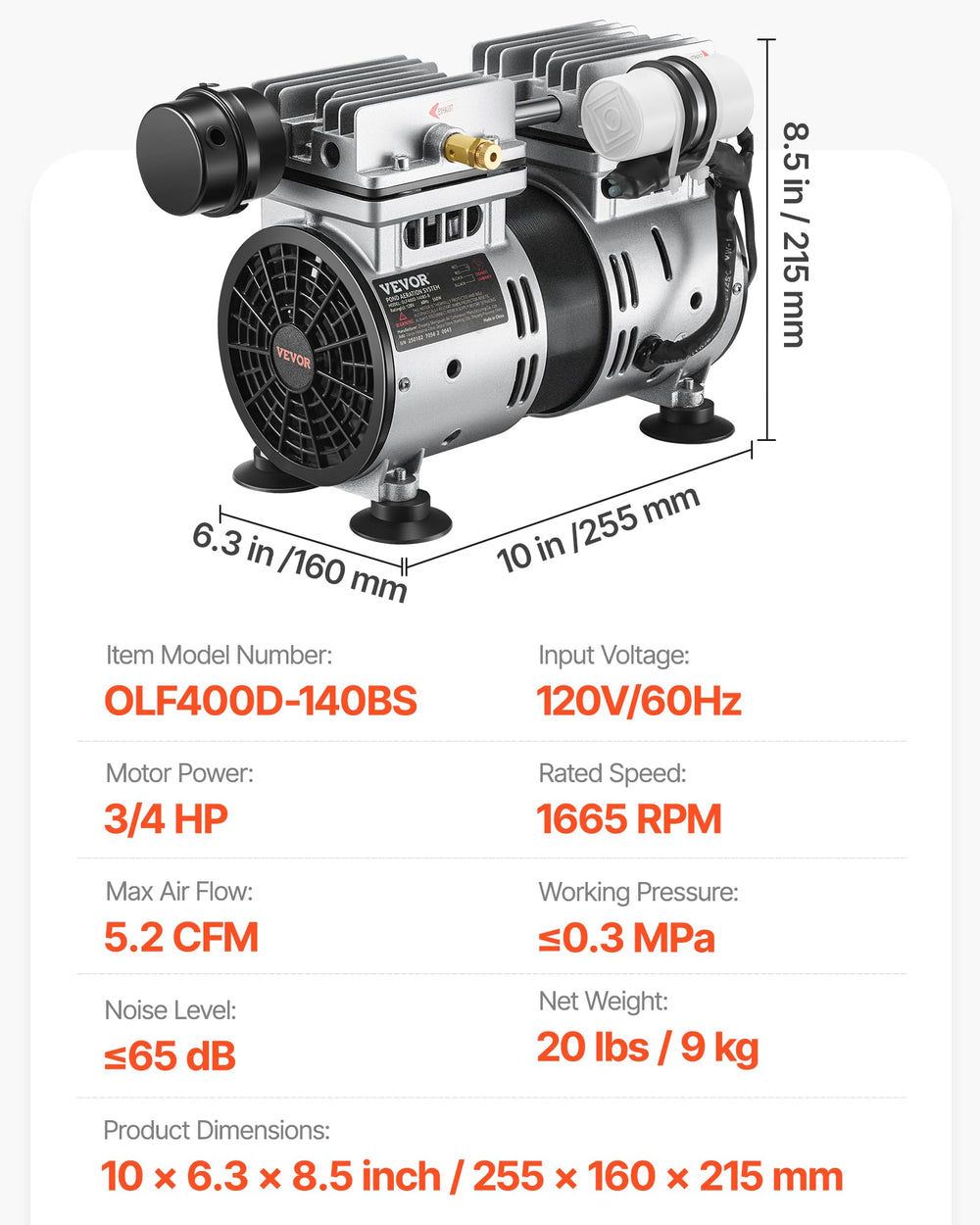 VEVOR compressor mounted under shelter indicating recommended ventilated placement to prolong equipment life