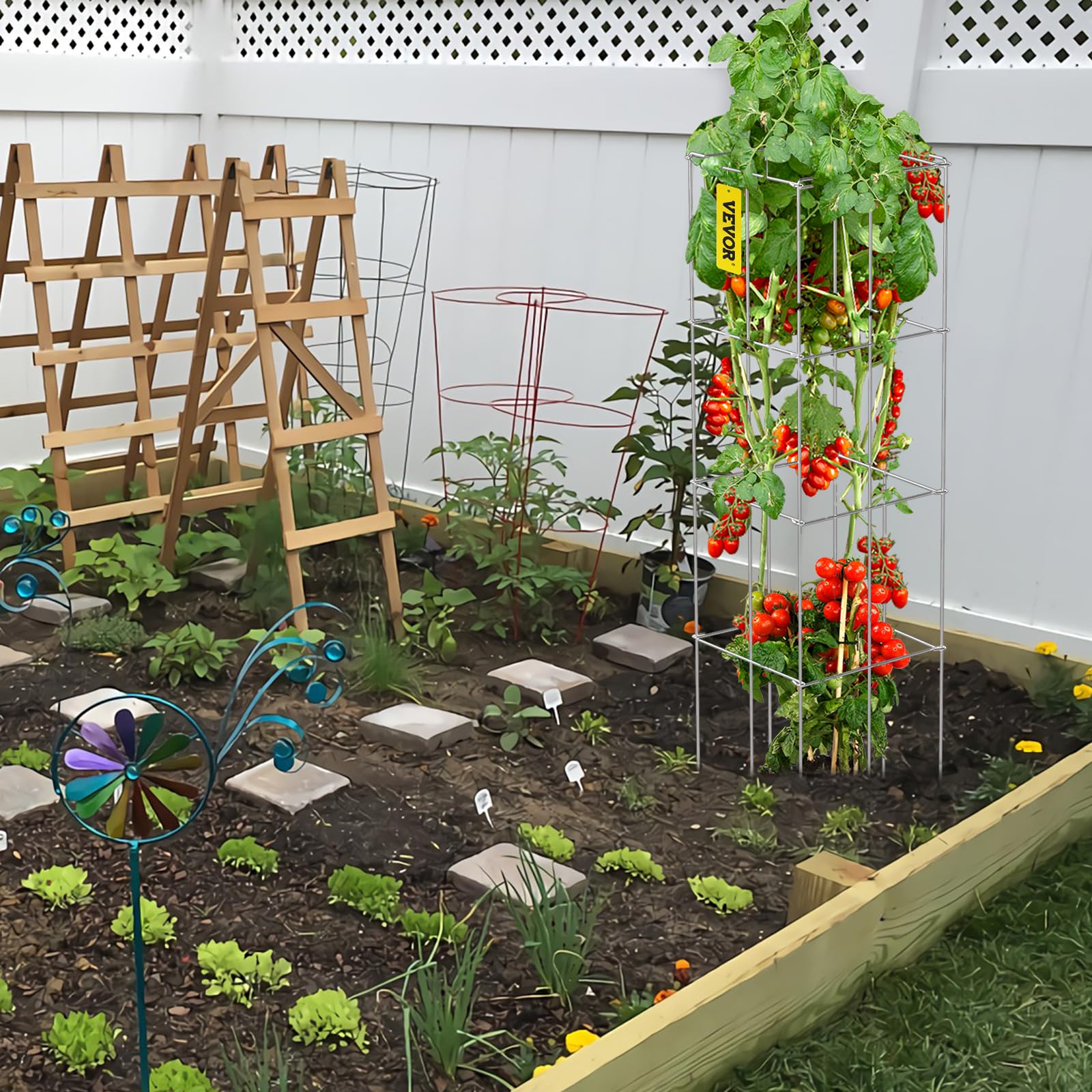 VEVOR cage used in container garden demonstrating versatile planting use