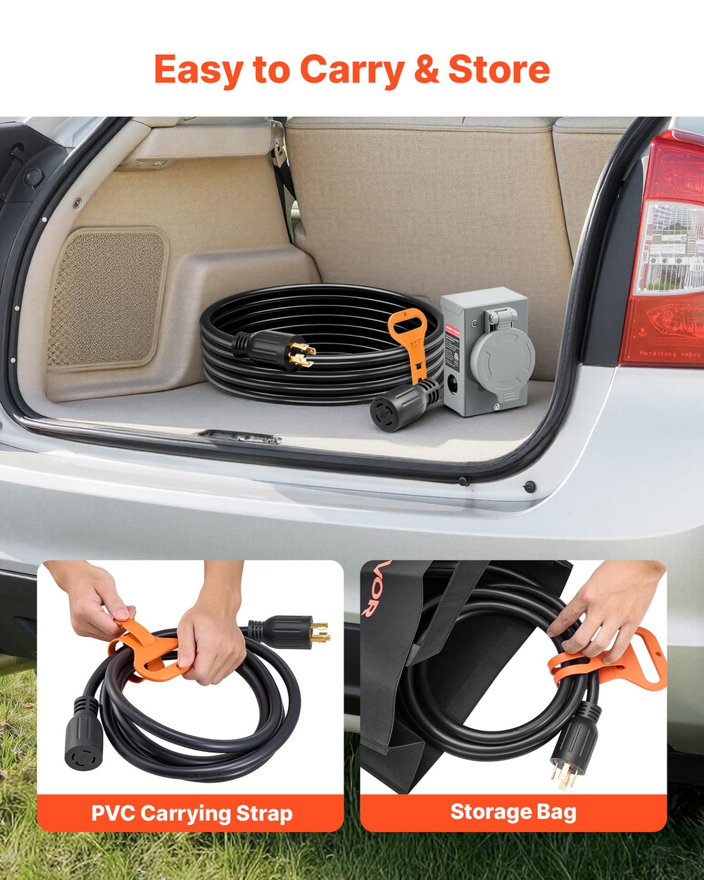 VEVOR cord plugged into generator showing real-world connection and safe power transfer
