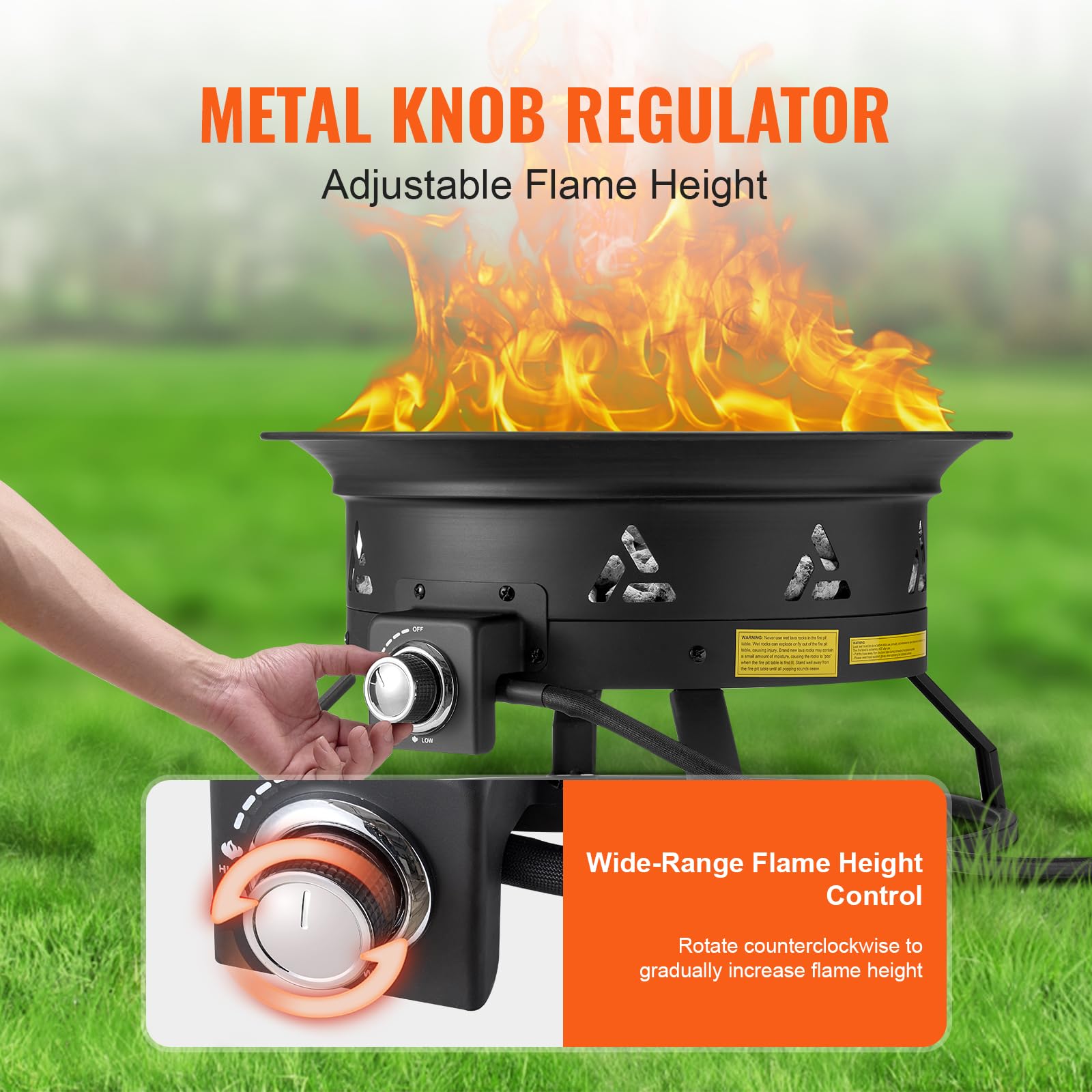 VEVOR fire pit with lid and handle for secure transport and compact storage