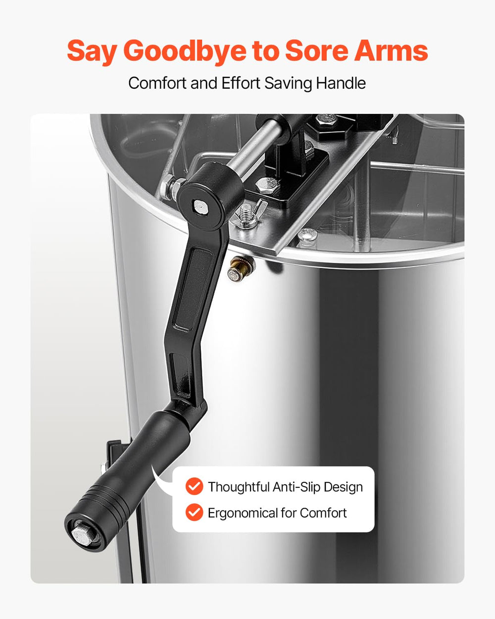 VEVOR ergonomic crank and anti-slip handle for comfortable manual spinning