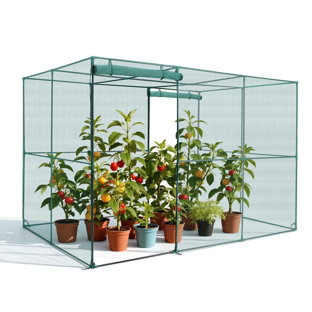 VEVOR crop cage front view showing full enclosure and protection benefits