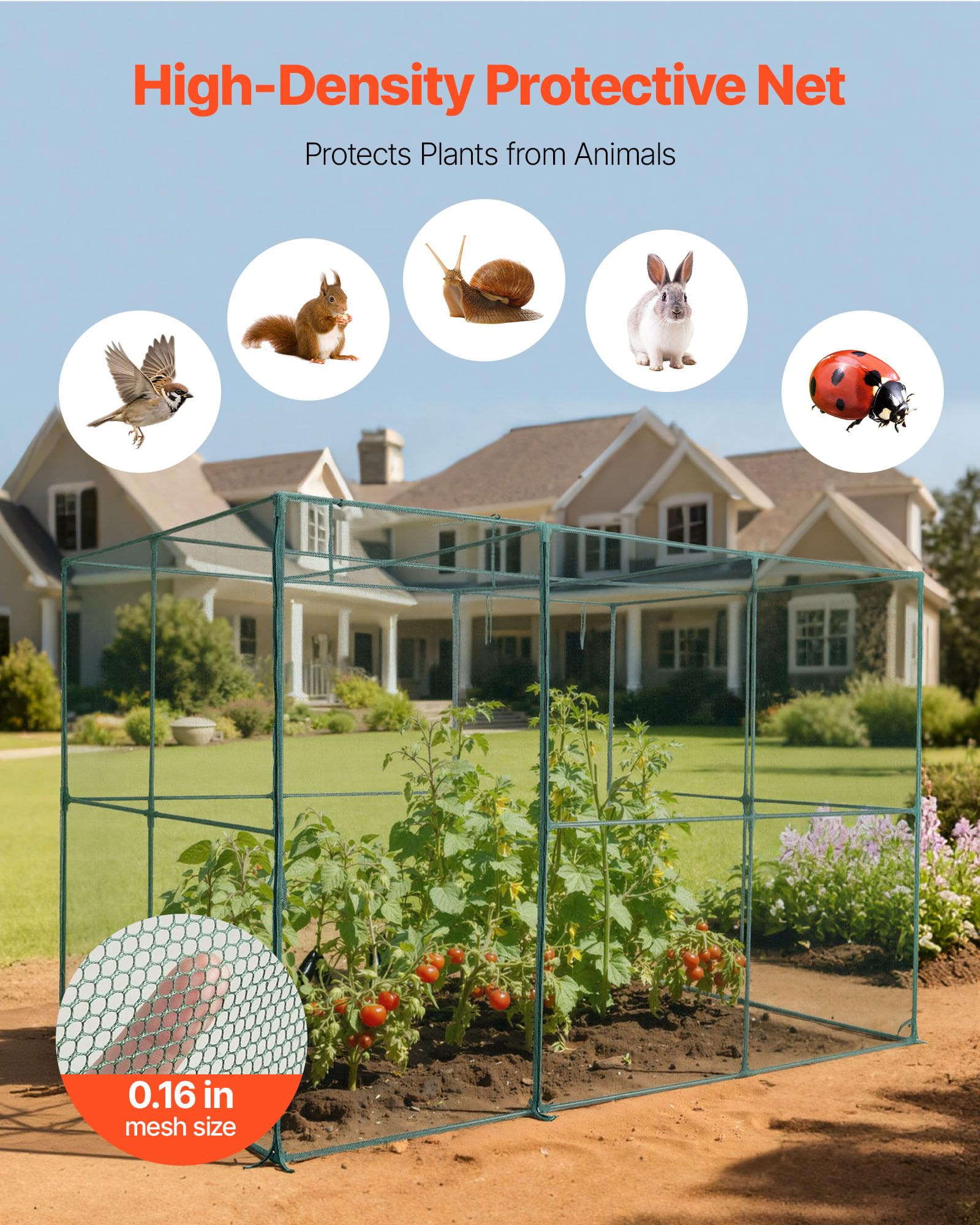 VEVOR crop cage zippered door open for easy access and harvesting convenience