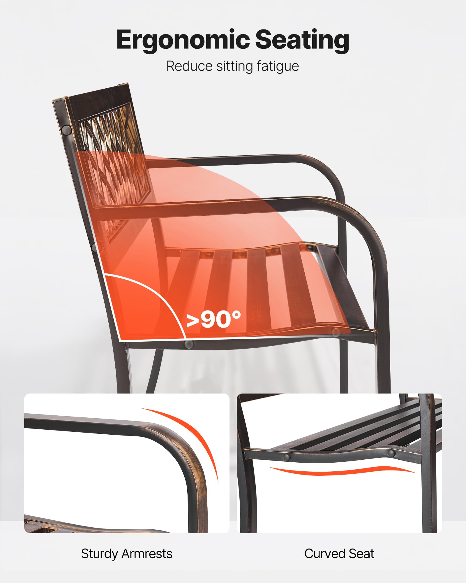 VEVOR curved seat top view showing ergonomic curve that eases hip and leg pressure