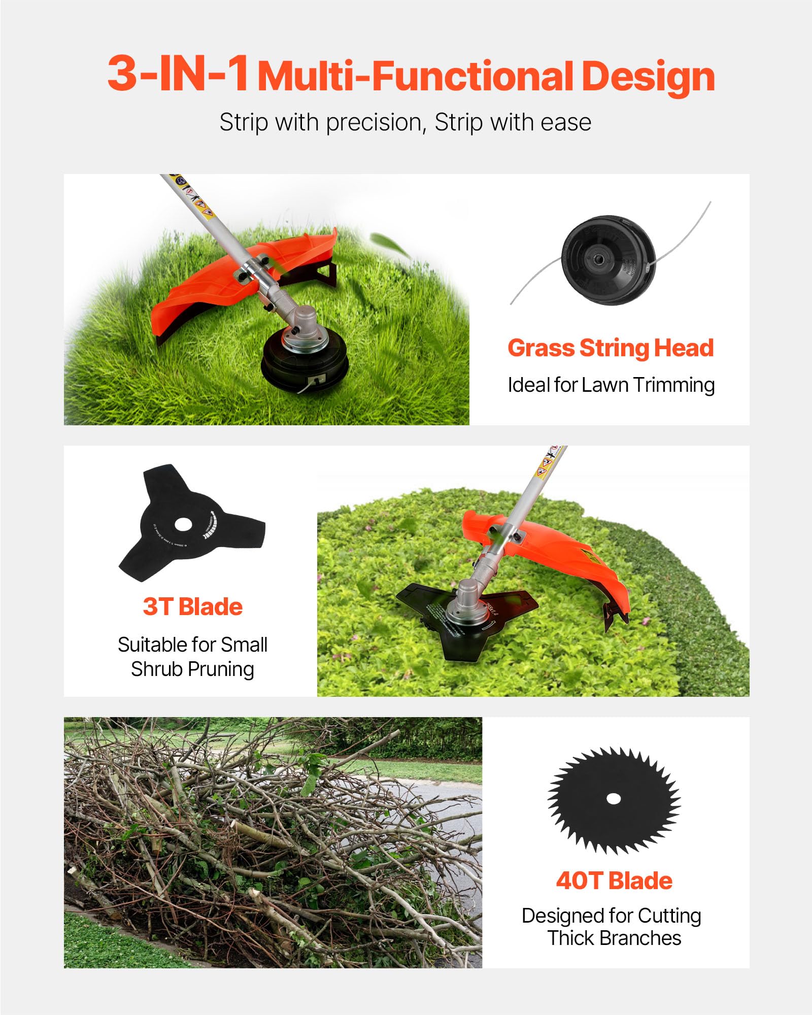 VEVOR cutting head and 3T blade showing interchangeable cutters for versatility