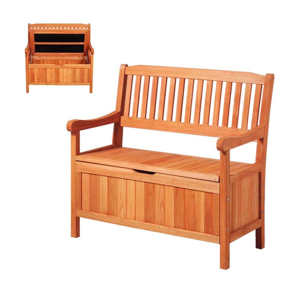 VEVOR front view of cedar deck box showing storage and seating