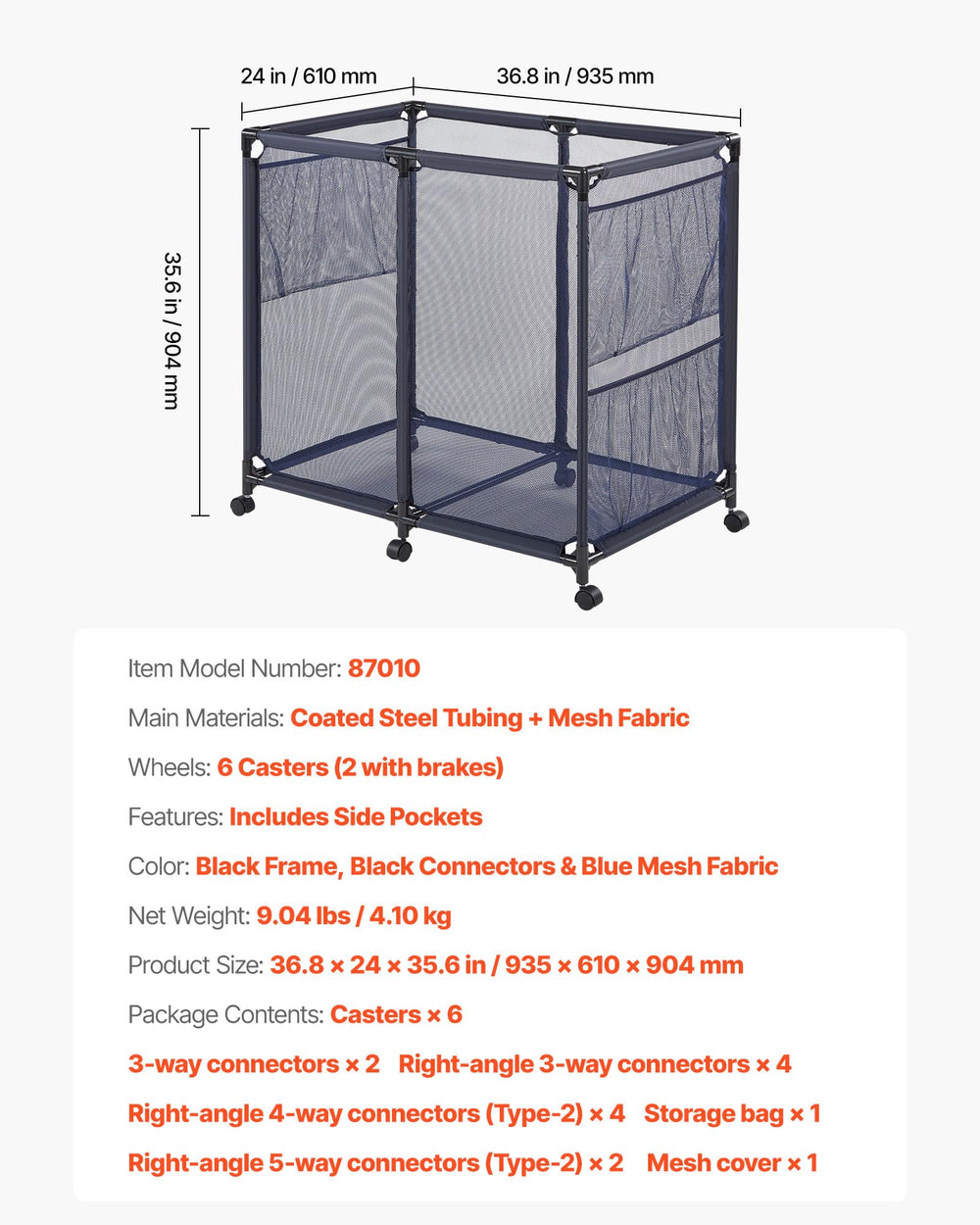 VEVOR disassembled pieces laid flat for compact off-season storage