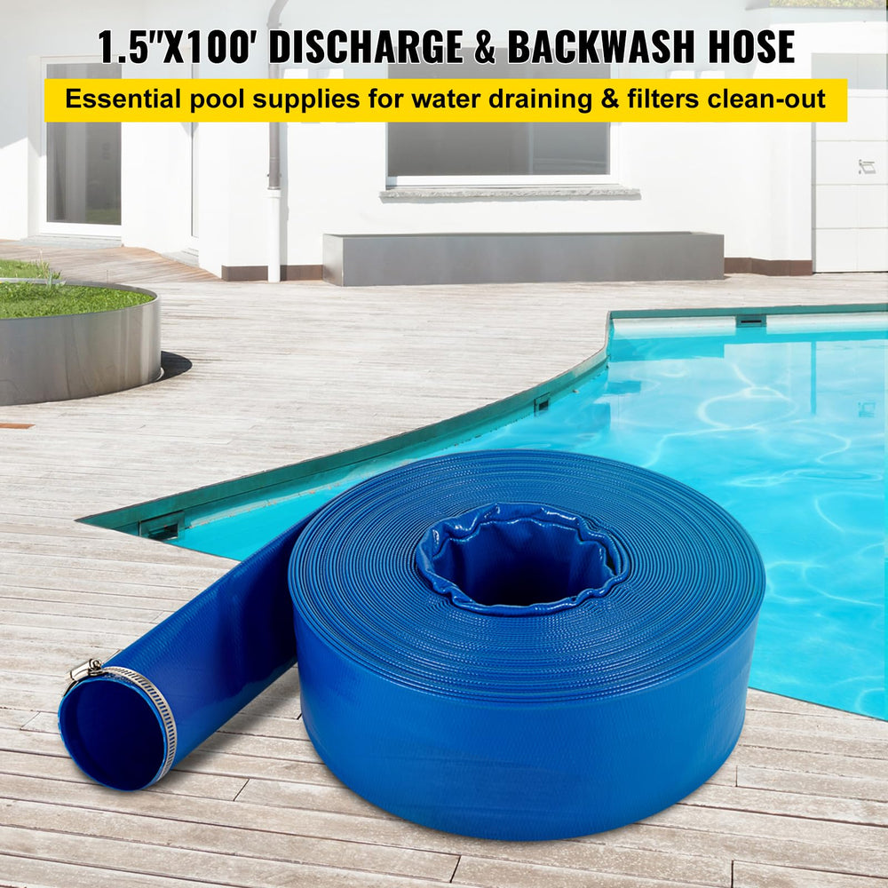 VEVOR hose flat width detail showing compact lay-flat profile and easy storage