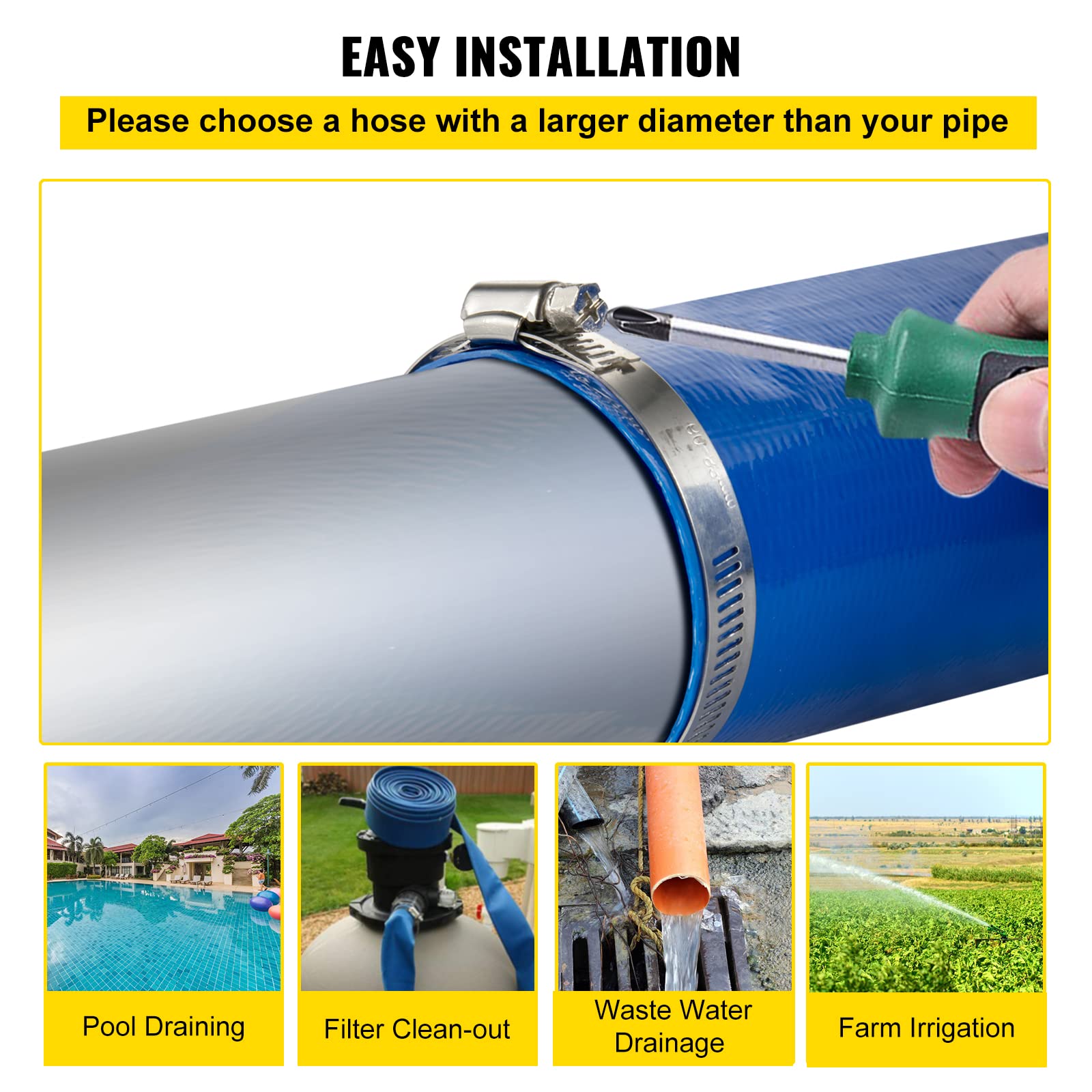 VEVOR hose rolled for storage showing compact size and space-saving benefit