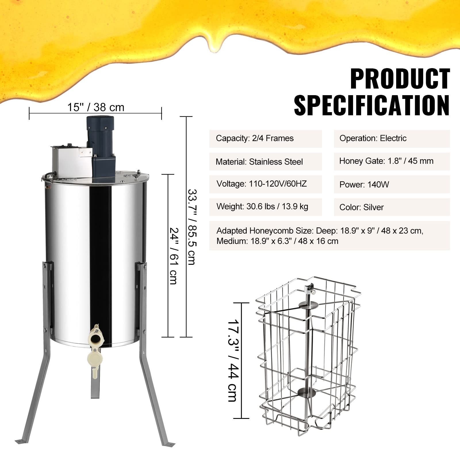 VEVOR discharge valve and draining for mess-free honey collection and convenience