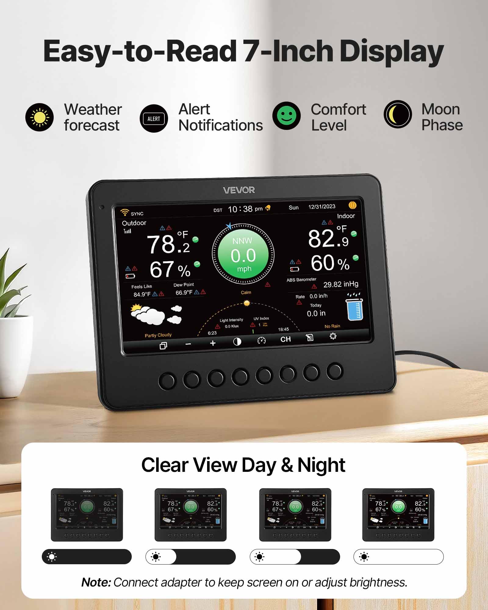 VEVOR display night mode with adjustable brightness for clear viewing