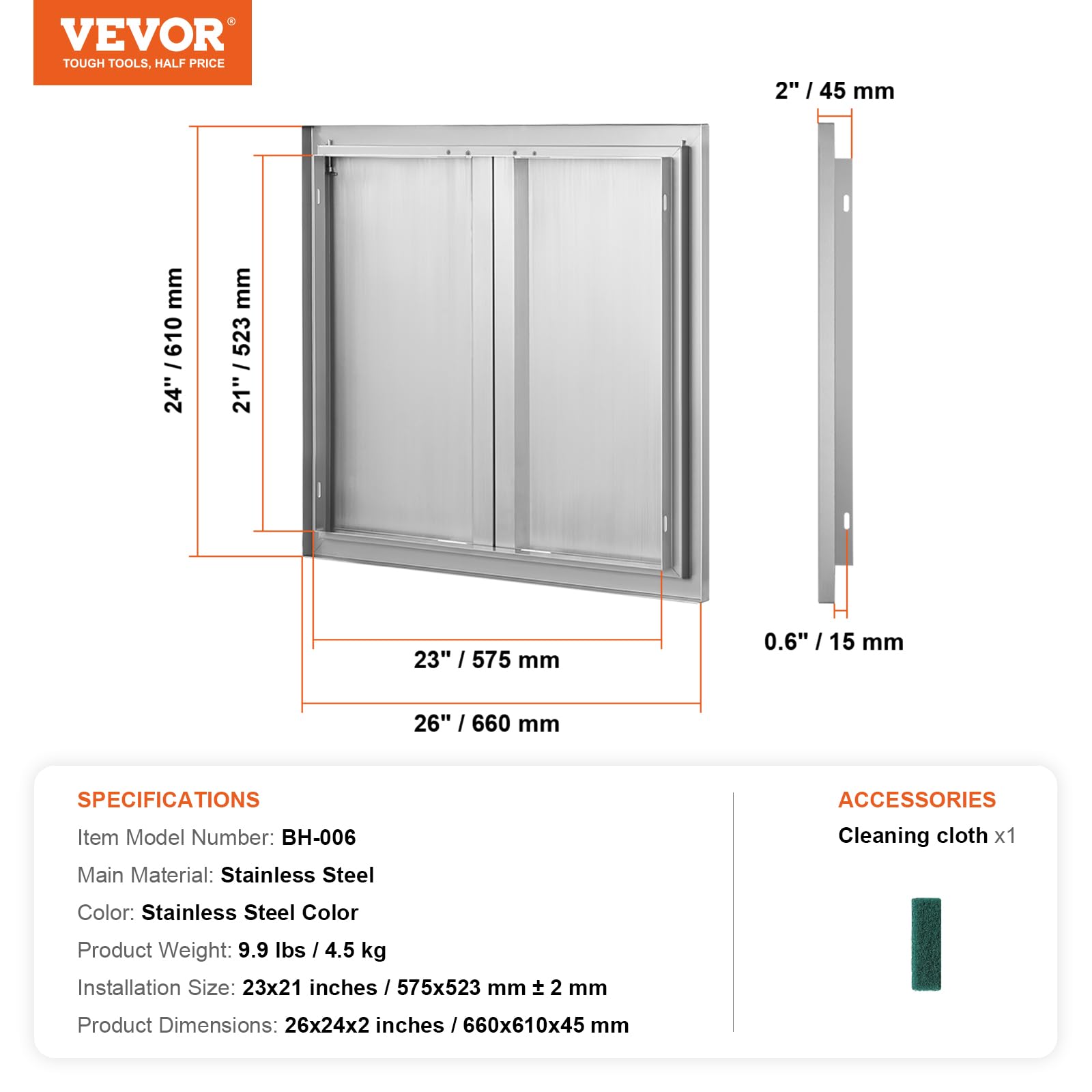 VEVOR door open revealing storage access and convenient serviceability