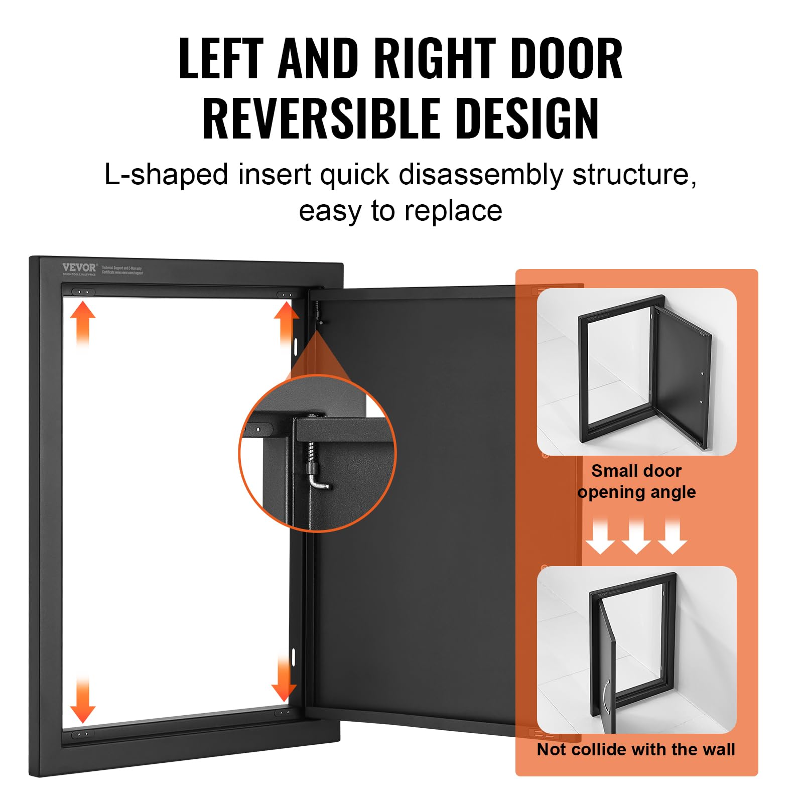 VEVOR door side profile illustrating flush fit and 2 inch depth