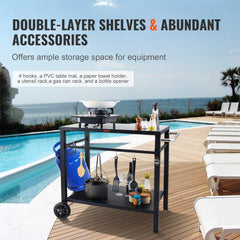VEVOR double shelf storage shot displaying ample room for wood, charcoal, and gear