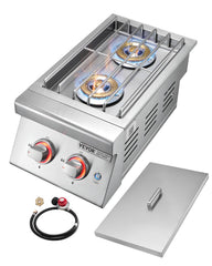 VEVOR double side burner front view showing dual burners and cover for durable outdoor cooking