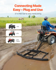 VEVOR hitch detail with pin connection demonstrating quick attachment for ATVs and tractors
