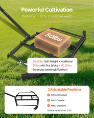 VEVOR side profile of drag harrow showing adjustable angle and sturdy frame for consistent leveling