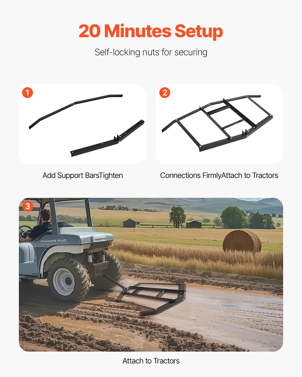 VEVOR harrow loaded with ballast illustrating deeper penetration and more effective grading