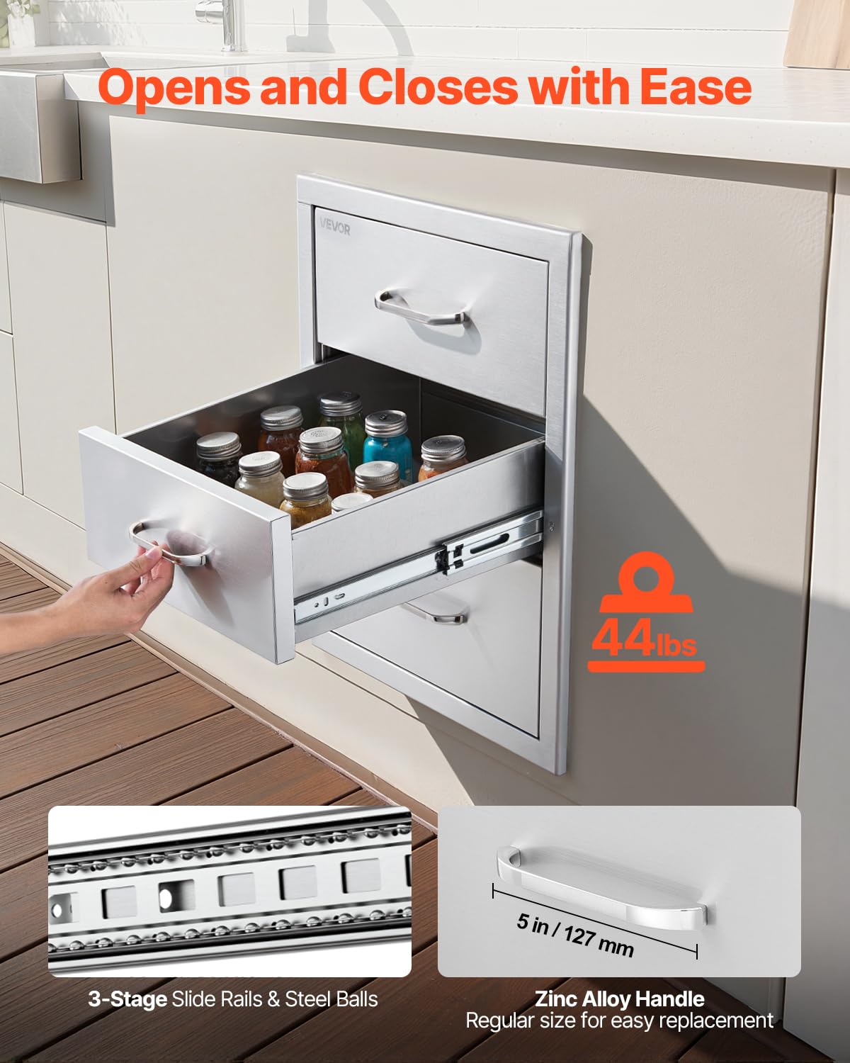 VEVOR drawers fully extended demonstrating smooth access and capacity
