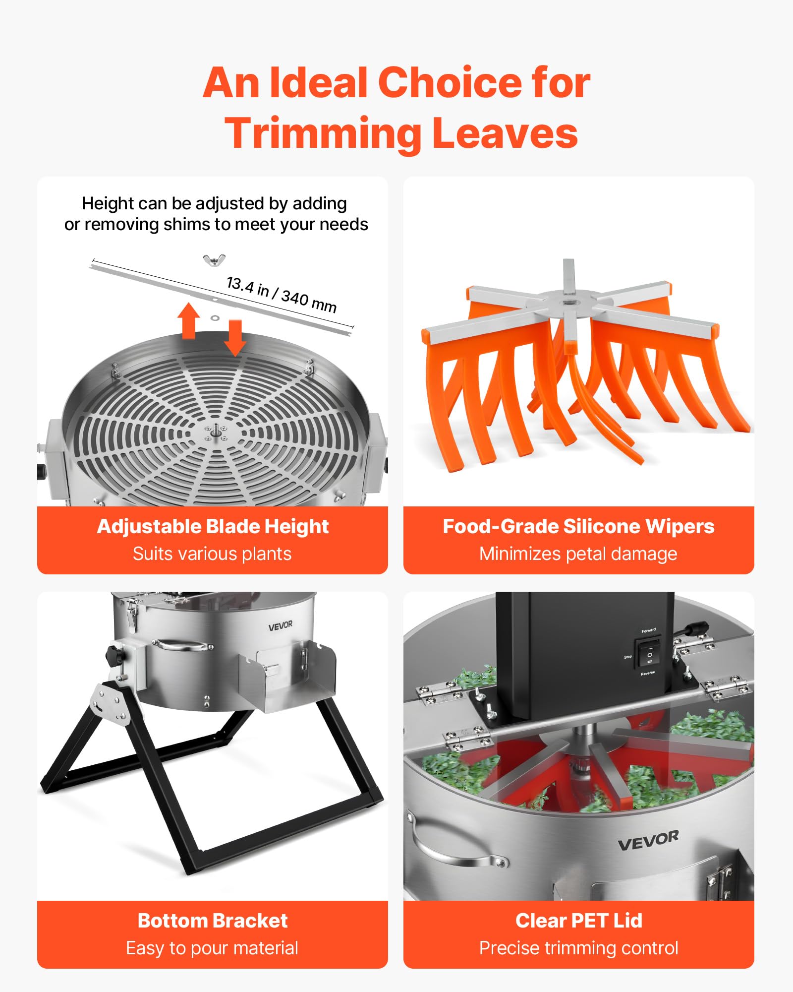 VEVOR removable dry grate and sharp blades detail for precise dry trimming