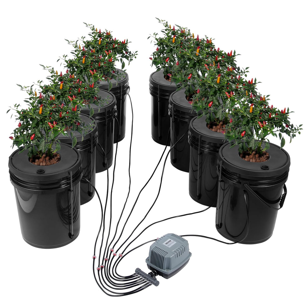 VEVOR front view of 8-bucket DWC kit showing complete setup and quick assembly benefit