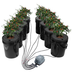 VEVOR front view of 8-bucket DWC kit showing complete setup and quick assembly benefit