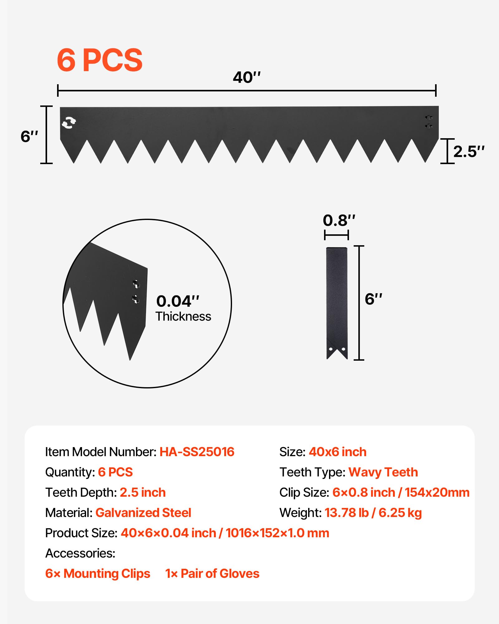 VEVOR edging height shown against ruler for scale and visible 6-inch garden border benefit