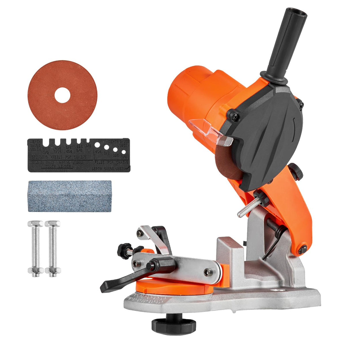 VEVOR front view showing full sharpener and compact bench footprint for easy sharpening