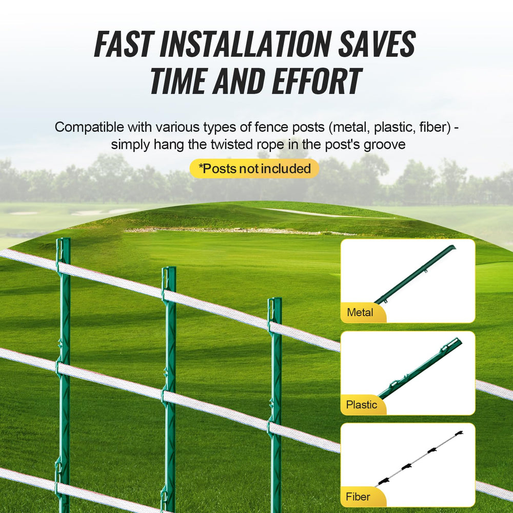 VEVOR tape installed in pasture showing bright colors keeping livestock aware and safe