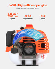 VEVOR engine close-up highlighting 52 cc power and reliable performance
