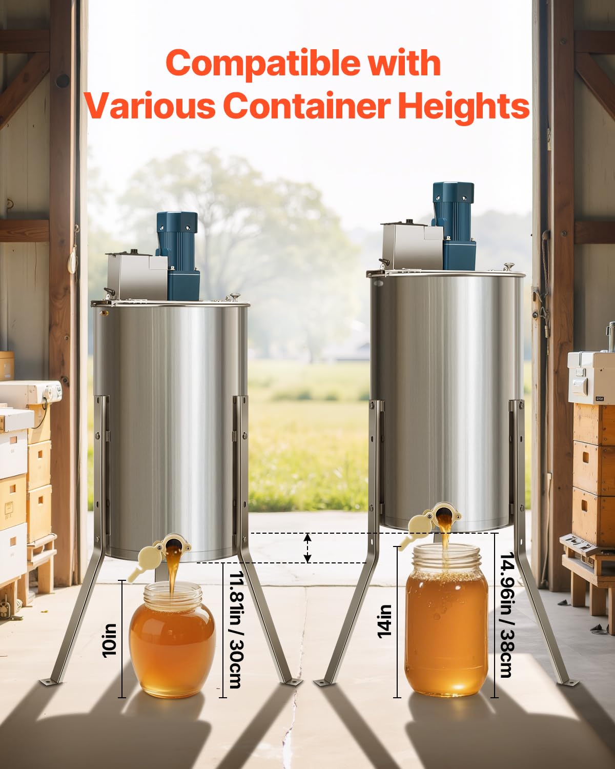 VEVOR conical bottom and spout designed to funnel honey for complete recovery