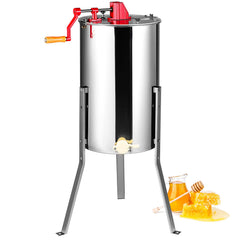 VEVOR extractor front view showing polished stainless drum and clear lid for easy monitoring