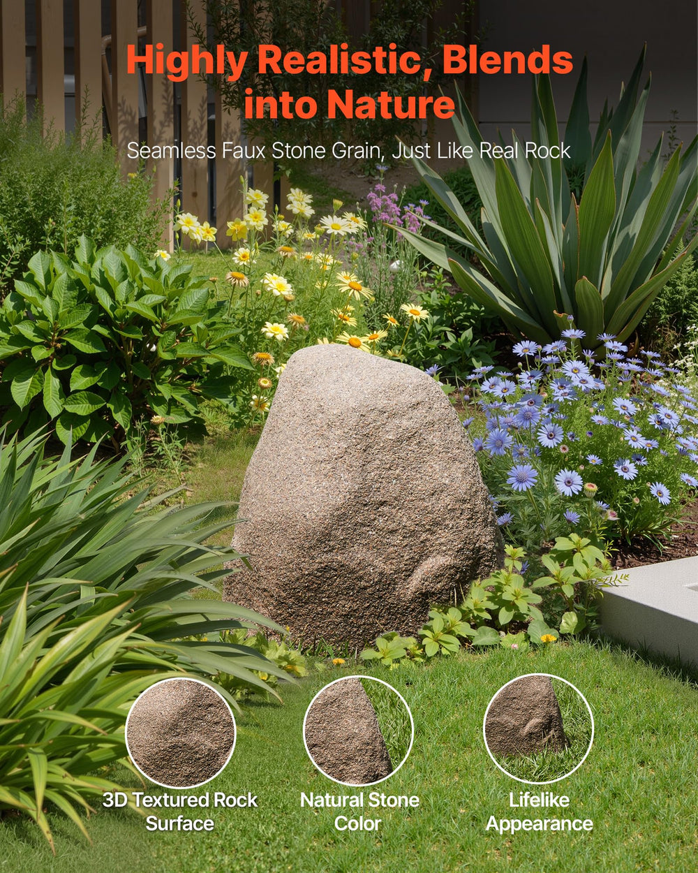 VEVOR close-up texture of faux rock showing natural grain and durable finish