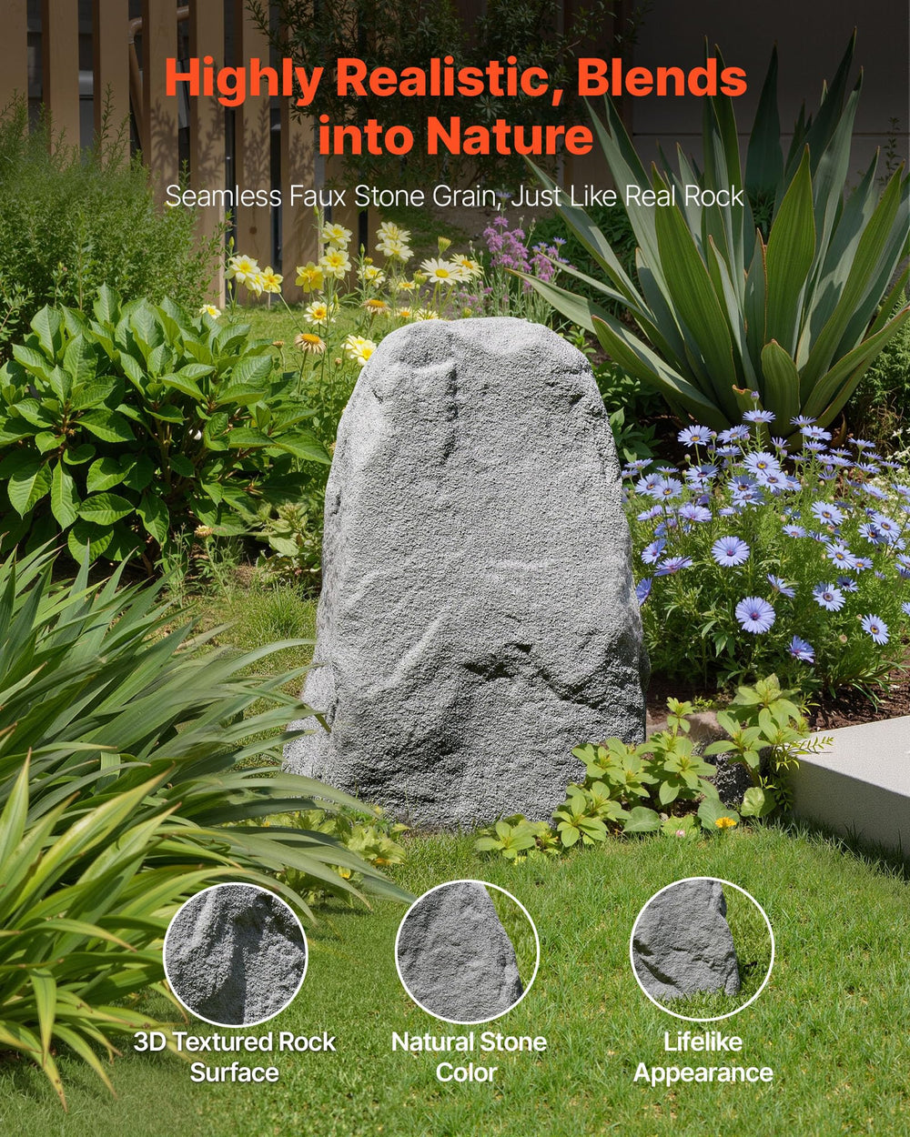 VEVOR close-up of faux rock texture highlighting lifelike stone detail and durability