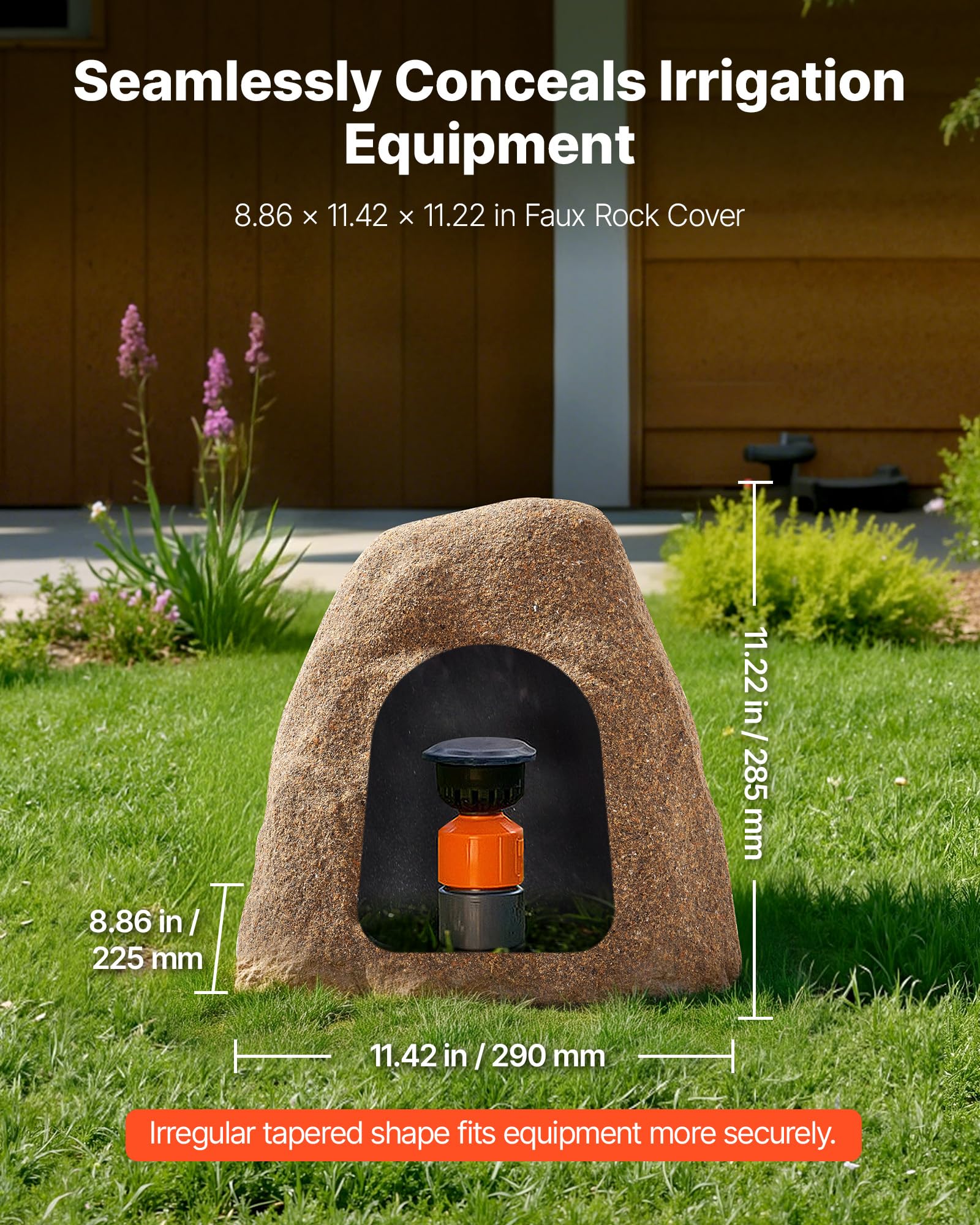 VEVOR faux rock placed over sprinkler valve showing neat concealment
