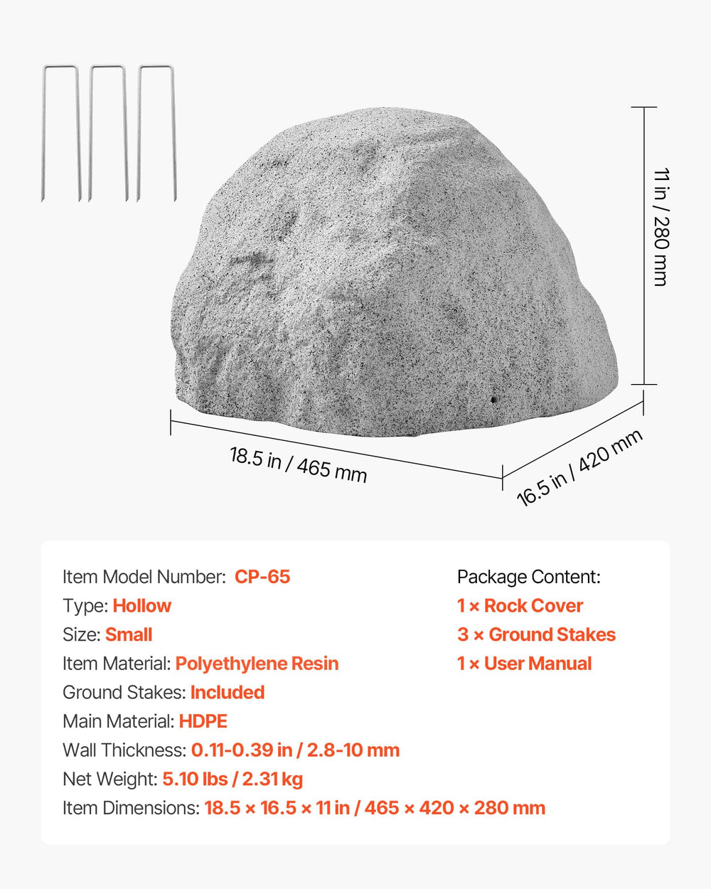 VEVOR faux rock scale next to foot demonstrating compact size