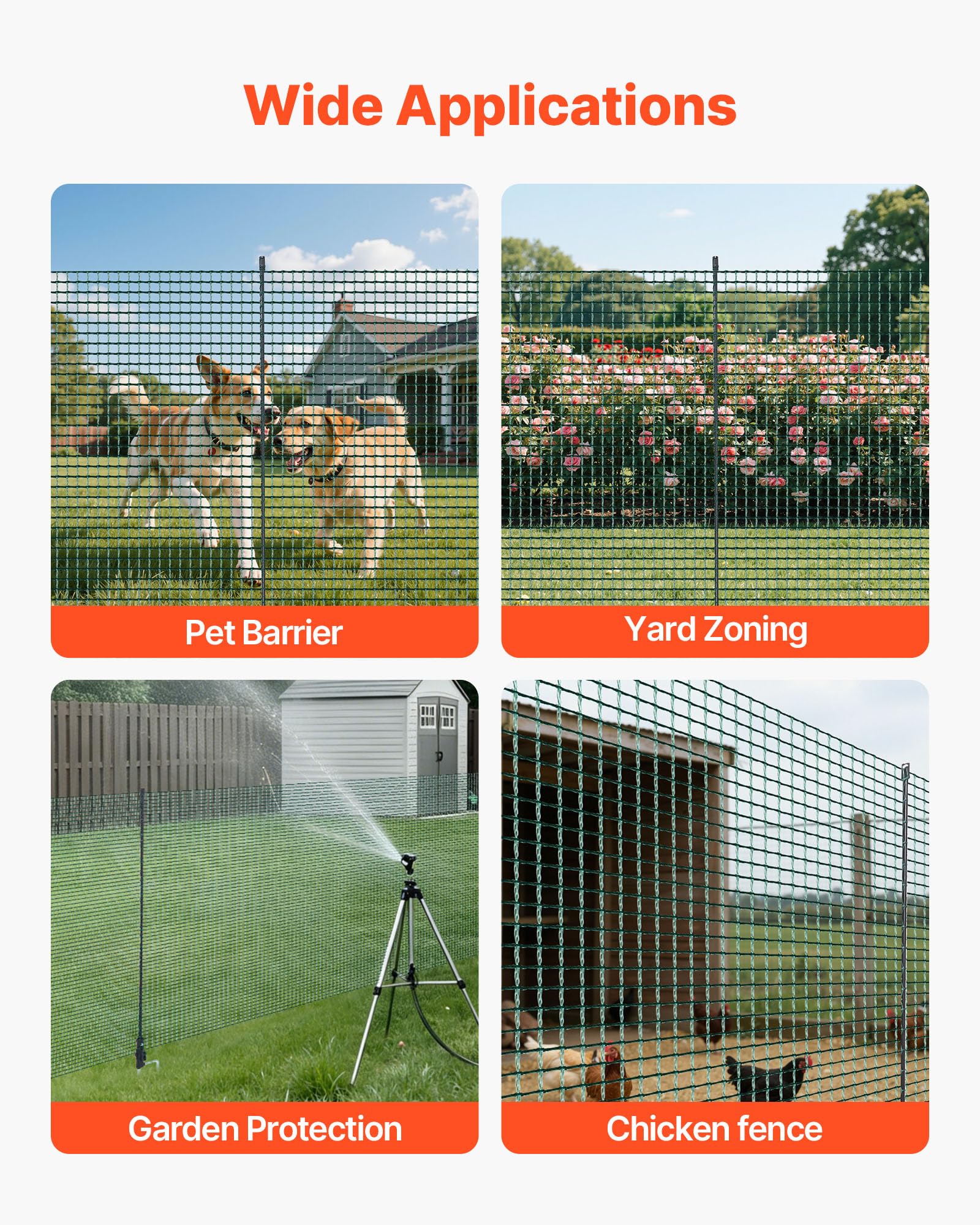 VEVOR fence in use around garden showing plant protection and clear boundary