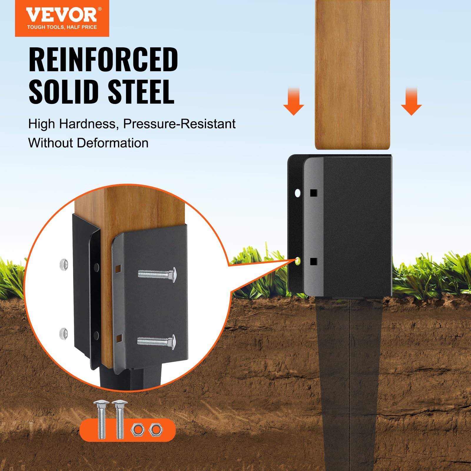 VEVOR close-up of inner sleeve shows fit for 3.5x3.5 timber and secure post support