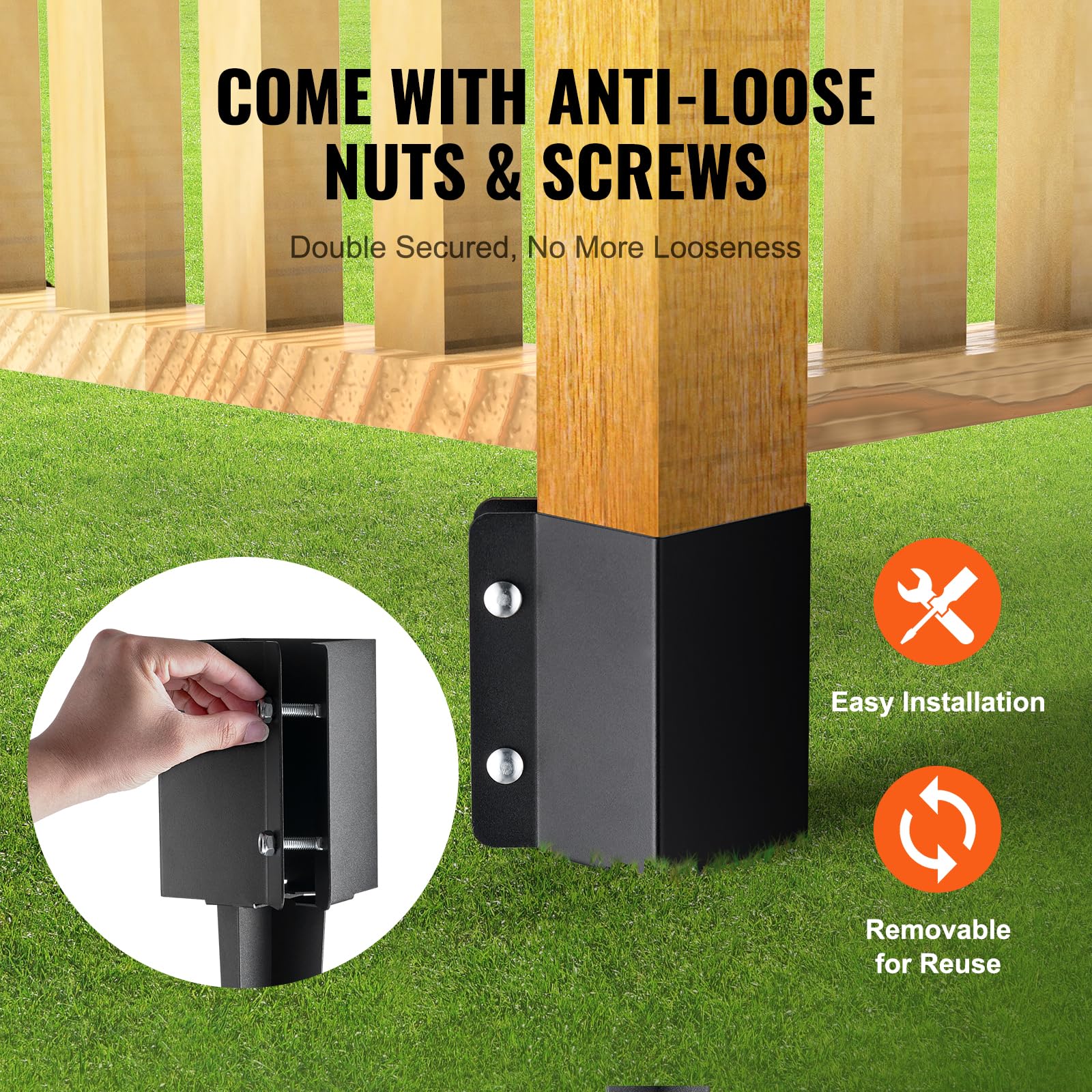 VEVOR nuts and screws laid out display included fasteners for secure post attachment