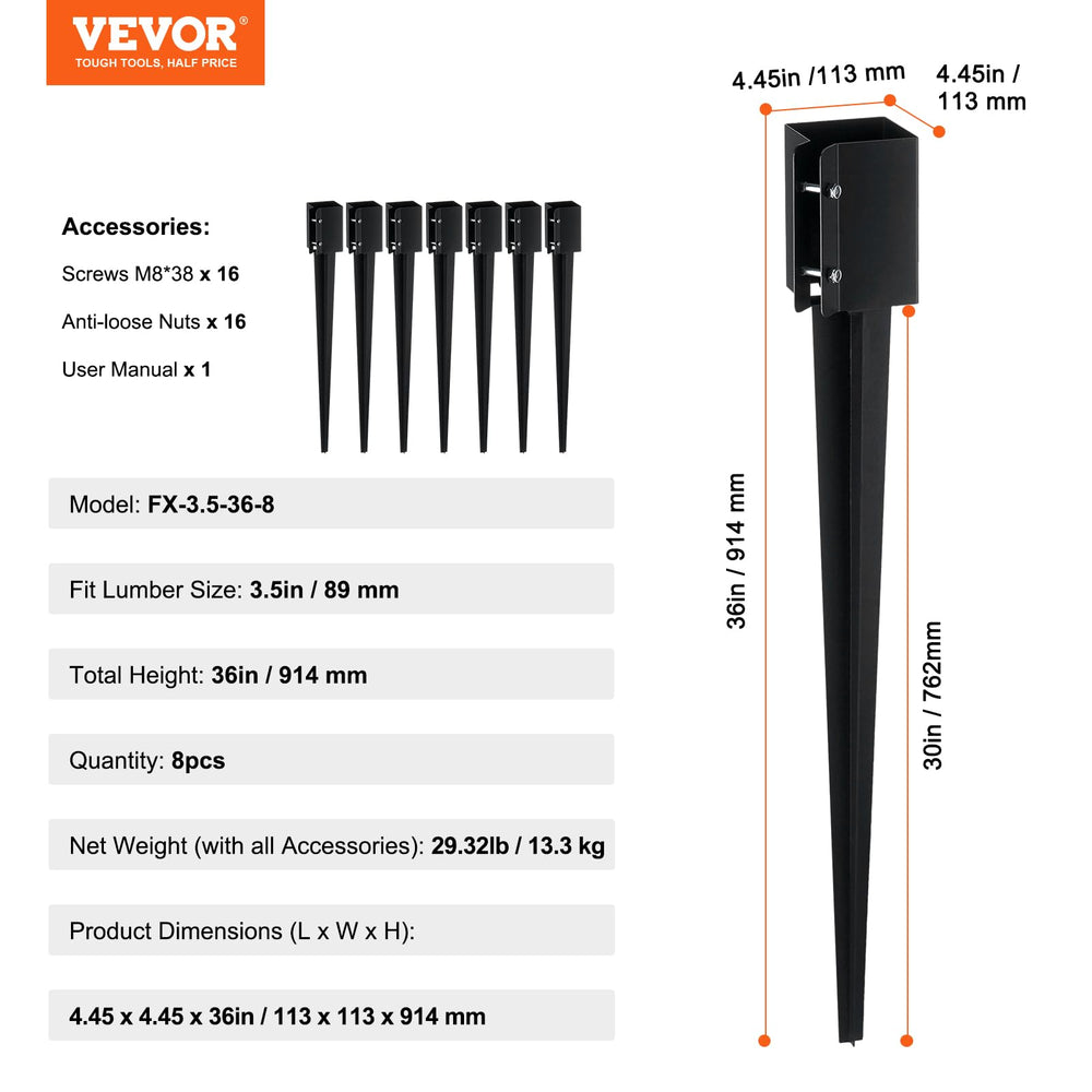 VEVOR anchor beside measuring tape shows 36-inch length for correct sizing clarity