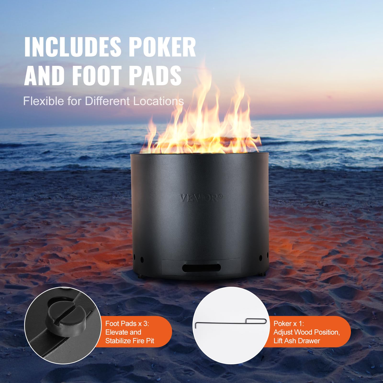 VEVOR foot pads and base detail providing stability and ground protection