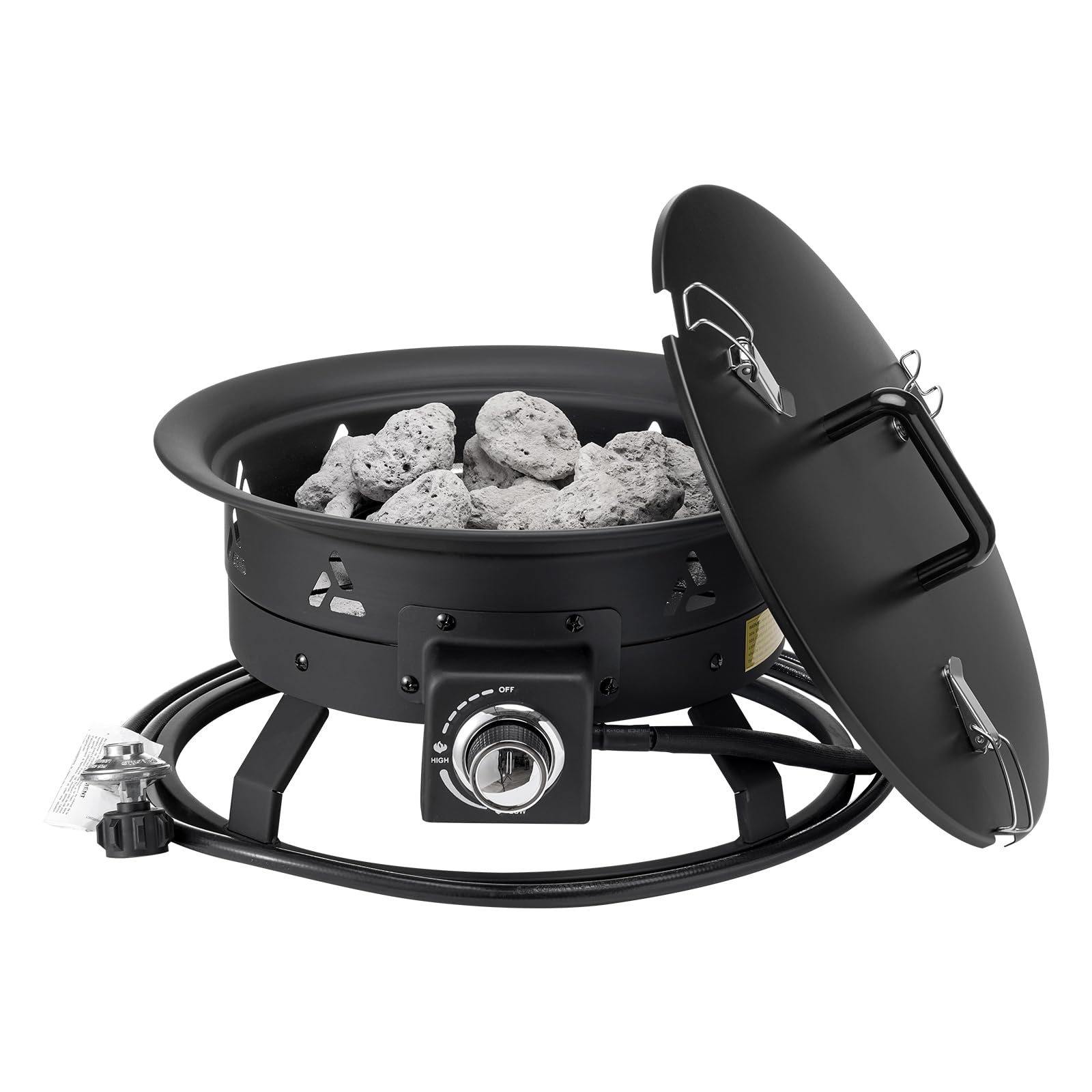 VEVOR fire pit packed with lid secured illustrating travel-ready portability