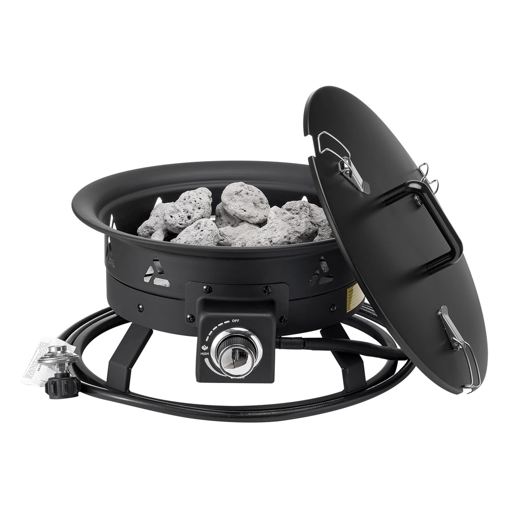 VEVOR fire pit packed with lid secured illustrating travel-ready portability