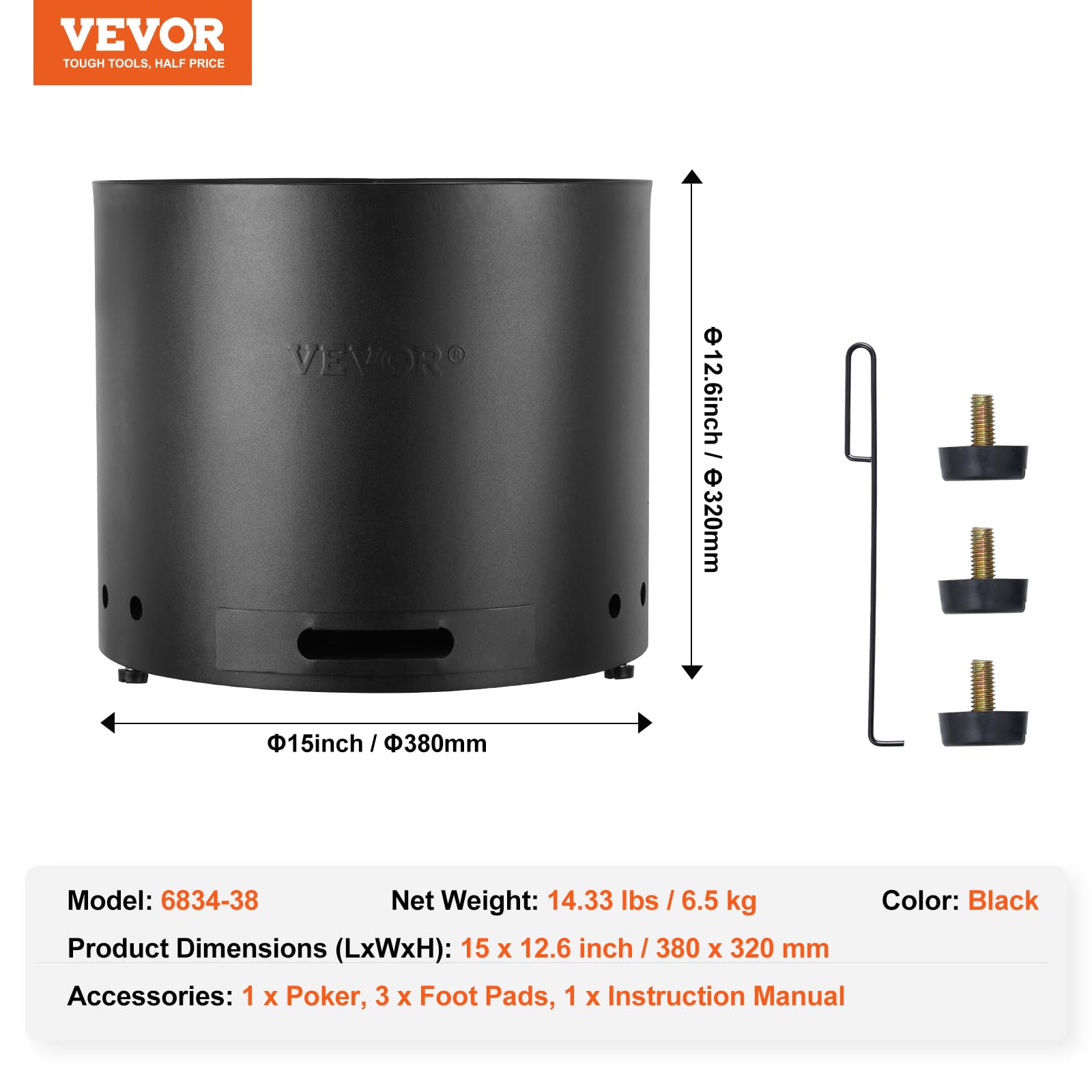 VEVOR included fire poker accessory for safe ember and log management