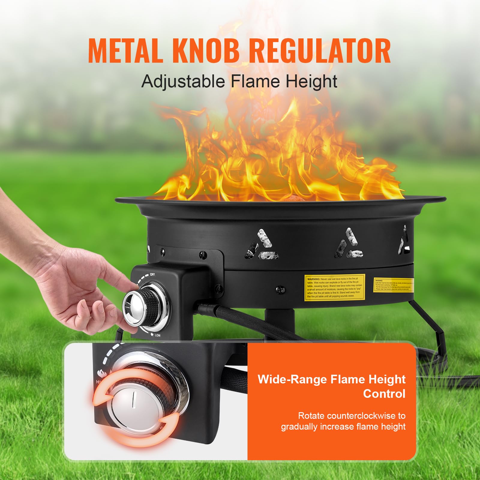 VEVOR covered fire pit with handle highlighting easy transport and storage