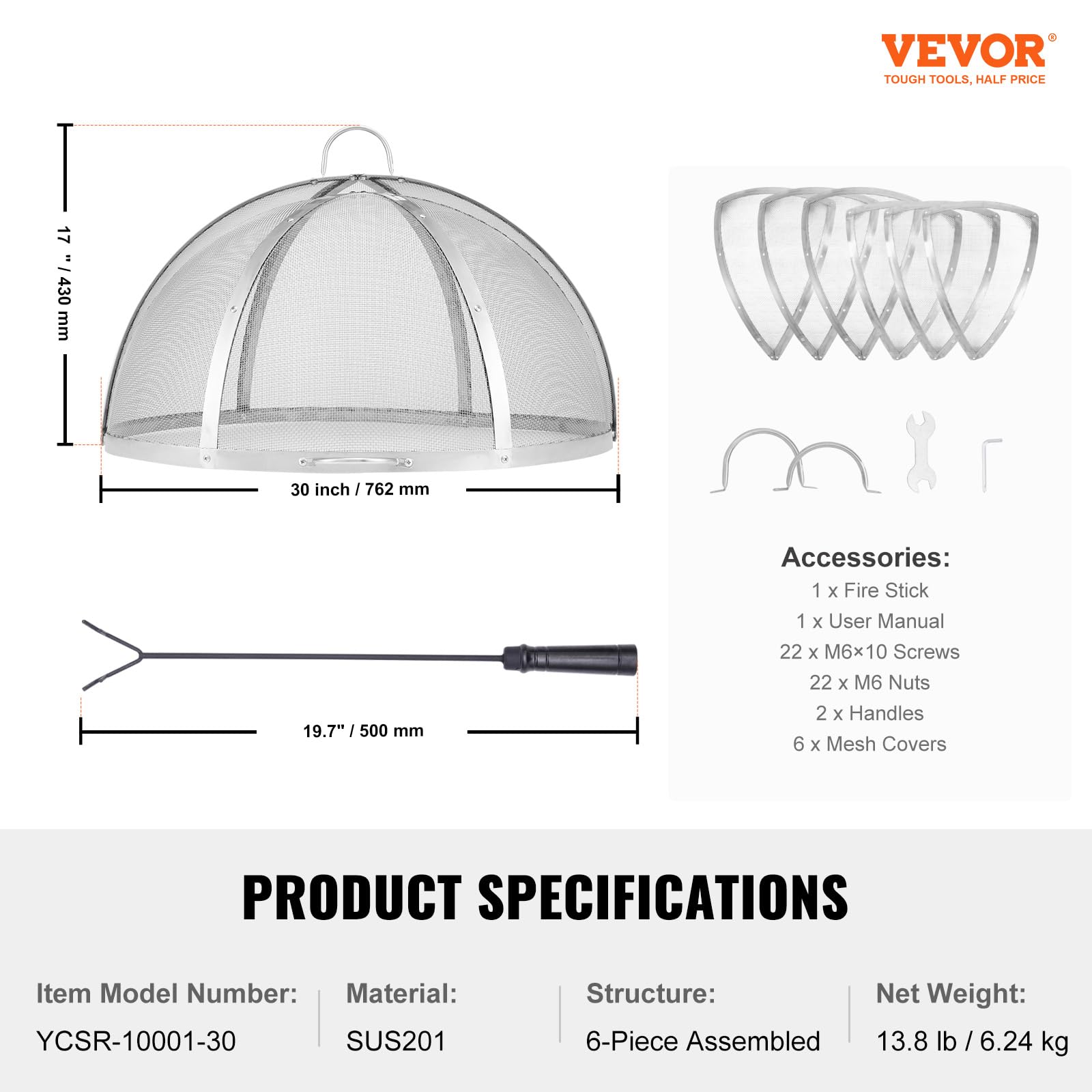 VEVOR stainless finish detail highlighting rust resistance and durability
