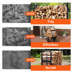VEVOR firewood cart close-up of 10.5-inch PU wheel showing solid tread benefit smooth rolling