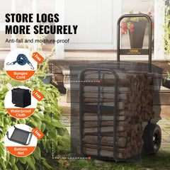 VEVOR firewood cart frame detail showing powder-coated steel tubes benefit rust resistance