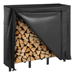 VEVOR front view of 4 ft firewood rack showing full covered storage benefit
